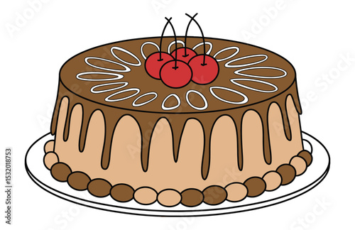 "Cherry-Topped Delight – Chocolate Cake Vector Illustration"

