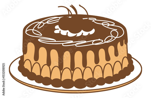 "Cherry-Topped Delight – Chocolate Cake Vector Illustration"

