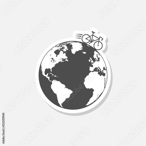 Bike with Wheels in Planet Earth icon sticker isolated on gray background