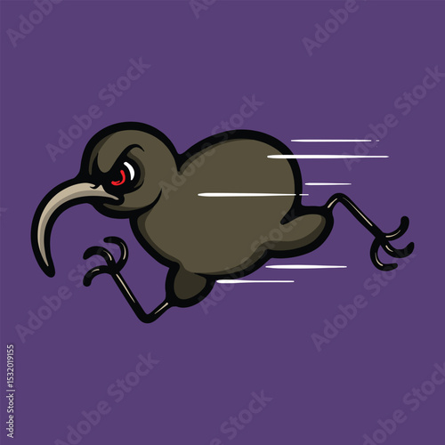 Angry running kiwi bird cartoon vector illustration