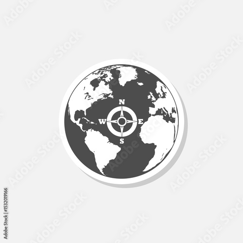 Earth compass icon sticker isolated on gray background