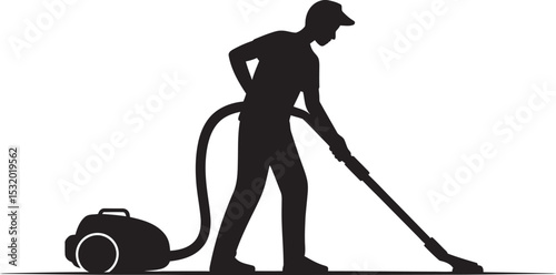 silhouette of a man with vacuum cleaner