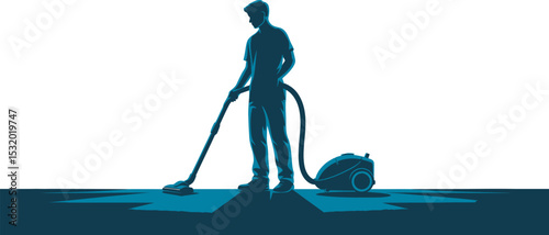 silhouette of a man with vacuum cleaner