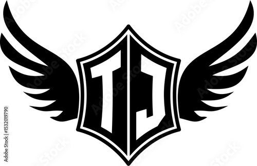TJ logo emblem with winged and shield template