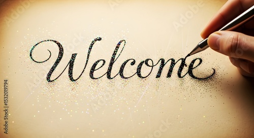Welcome Lettering with Glitter and Elegance: A Handcrafted Touch to Invitation Designs