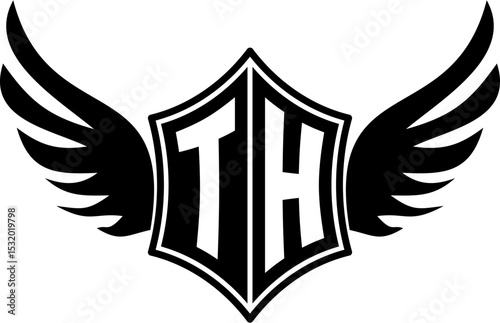 TH logo emblem with winged and shield template