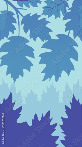 Stylized blue leafy forest landscape with transparency suitable for graphic design projects