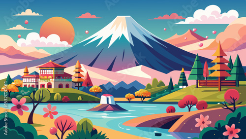 Mountain Landscape with Lake and Autumn Colors