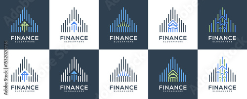 Collections of Growth Up Arrows with Increase Diagram Statistics. Logo Design Ideas, Unique Vector for Financial, Business, Trading, Marketing, etc.