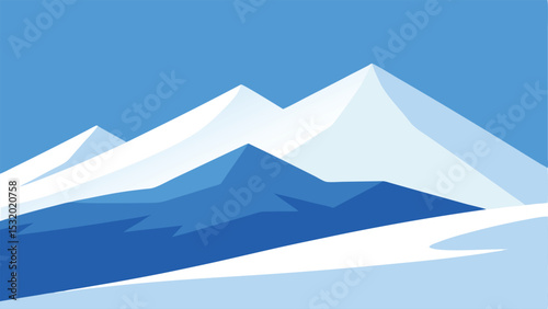 Stylized vector illustration of snowcapped mountains in a minimalist landscape design