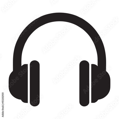 Simple black headphone icon for music audio technology