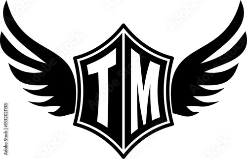 TM logo emblem with winged and shield template