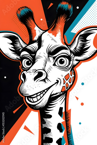 Whimsical Giraffe Portrait with Bold Graphic Elements and Striking Color Palette created by Generative AI.