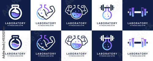 Collections of Healthy Lifestyle with Lab Glass, Logo Design Inspirations. Abstract Vector Combine of Wellness and Science Research Concept.