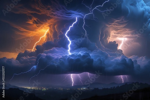 Dramatic thunderstorm with multiple lightning strikes