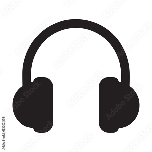 Simple black headphone icon for music audio technology