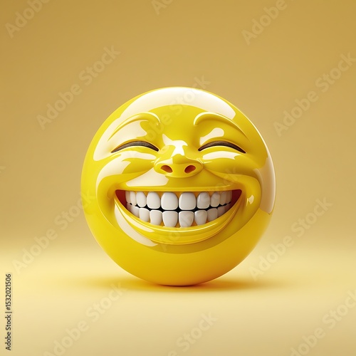 Joyful yellow smiley face 3d render