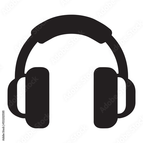 Simple black headphones icon for music audio podcast