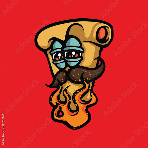 Grilled pizza mascot cartoon vector illustration
