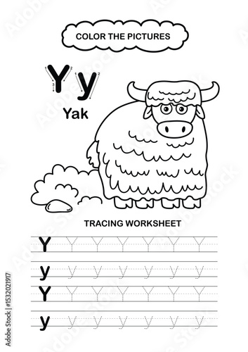 Illustration Isolated Animal Alphabet Trace and color Letter Y-yak