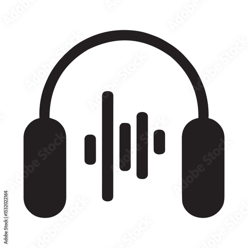 Headphones with sound waves icon black and white graphic