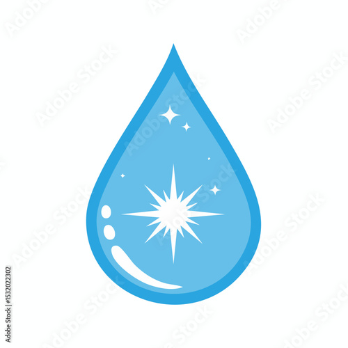 A stylized blue water drop containing a sparkling star, symbolizing purity and cleanliness.