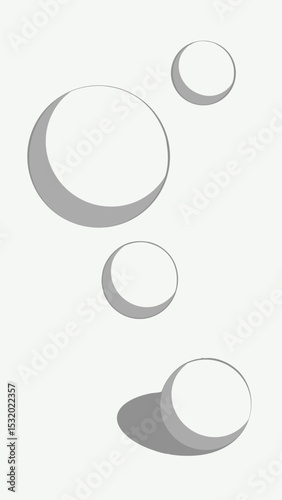 Abstract composition of floating semi circles with soft shadows on a transparent background