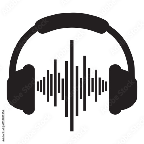 Headphones with sound waves icon black and white graphic