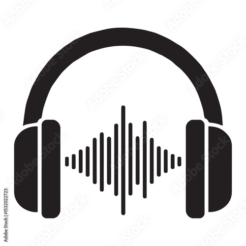 Headphones with sound waves icon black and white graphic