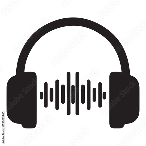 Headphones with sound waves icon black and white graphic
