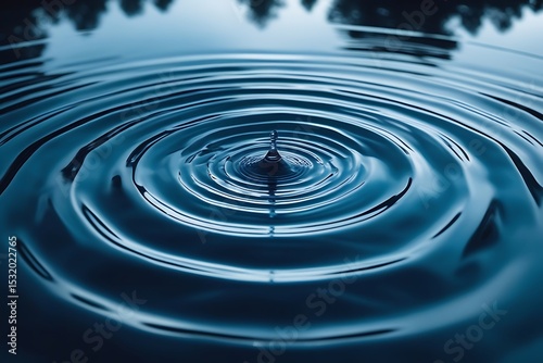 Water droplet impacting still blue water surface