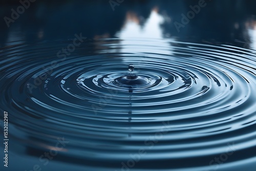 Water droplet impacting still blue water surface