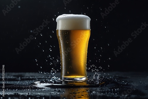 Refreshing beer glass with water droplets