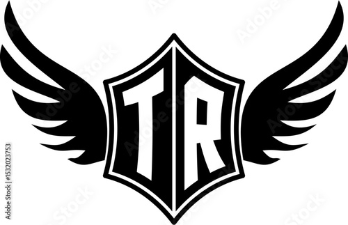 TR logo emblem with winged and shield template