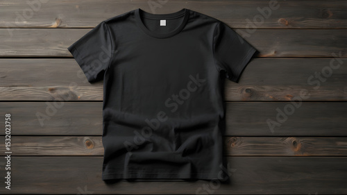 Wallpaper Mural High-resolution mockup of a blank t-shirt laid flat on wooden planks. Perfect for showcasing custom designs, prints, or branding on apparel.  Torontodigital.ca