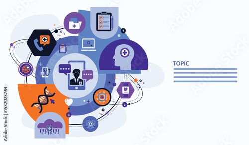 Digital healthcare and telemedicine concept with icons. Online doctor appointments medical consultation and healthcare services offered online professionals, technology medicine, easy accessibility.