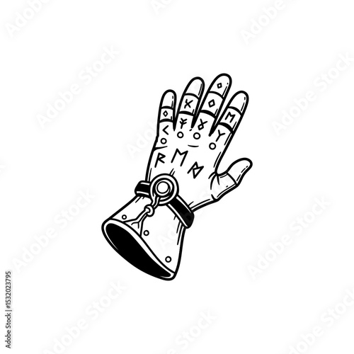 Enchanted wizard glove with glowing magical runes