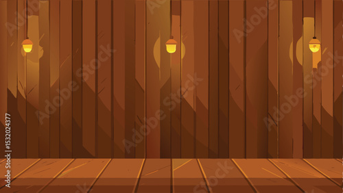 Wooden stage with soft lighting and transparency for creative design elements