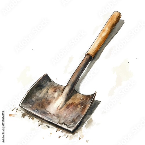 watercolor of Shovel, vector, isolated on a white background.
