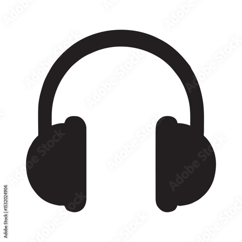 Simple black headphones icon for music audio podcast