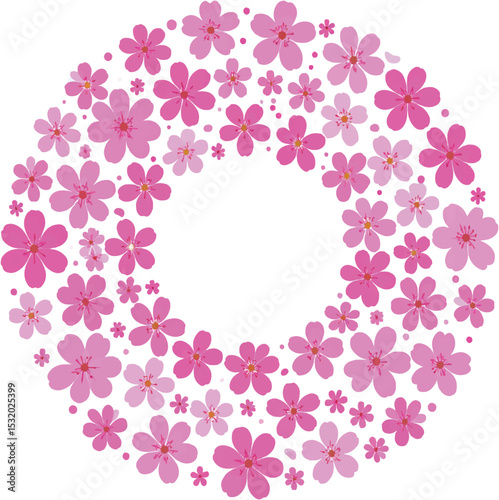 Floral ring design with pink blossoms and a transparent center space here on transparent background