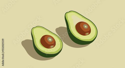 Modern UI-style flat illustration of avocado halves