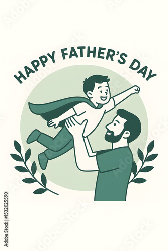 Happy Father s Day illustration of a father lifting his son like a superhero created by Generative AI.