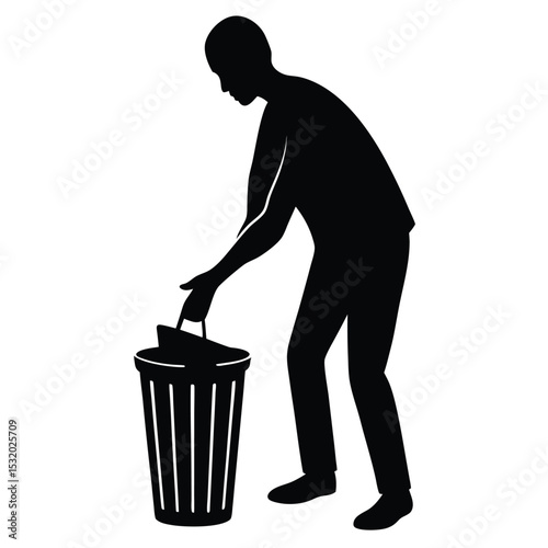 man and trash can
