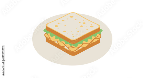 Flat vector graphic of classic sandwich with clear background