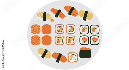 Simple food vector illustration of sushi rolls with clean layout