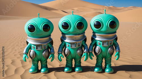 Galactic Antics: Three Mischievous Mint Martians Dressed for an Adventure