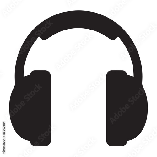 Simple black headphones icon for music audio technology