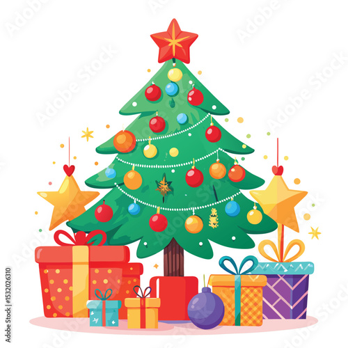 Vibrant Watercolor Illustration of Festive Christmas Celebration with Traditional Elements