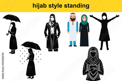 hijab style standing, Fashion women silhouettes vector illustration for concept design